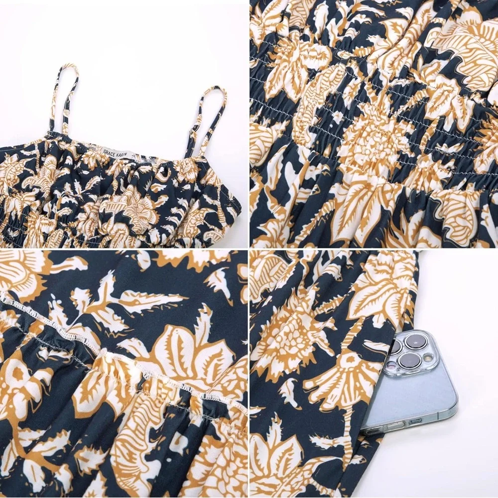 Floral Maxi Spaghetti Strap Smocked Dress with Pockets - Picture 2 of 9